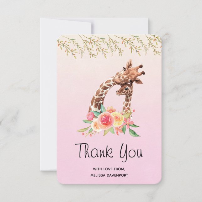 Carte De Remerciements Cute Giraffe Aquarelle Maman & Bébé (Devant)
