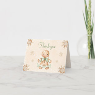 Carte De Remerciements Cute Green Gingerbread Homme Baby shower de Noël