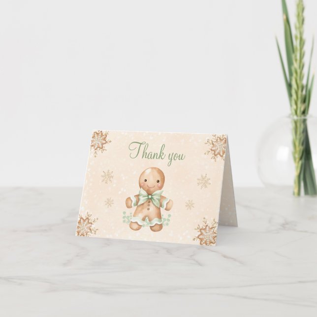 Carte De Remerciements Cute Green Gingerbread Homme Baby shower de Noël (Devant)