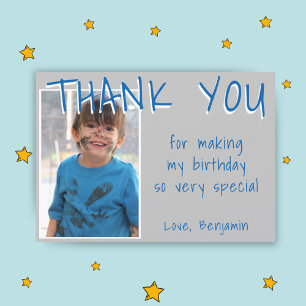 Carte De Remerciements Cute Grey Blue Birthday Boy Photo