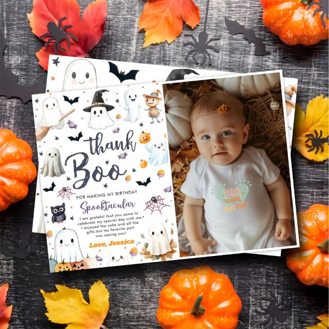 Carte De Remerciements Cute Halloween Fantôme Anniversaire Photo (Créateur téléchargé)