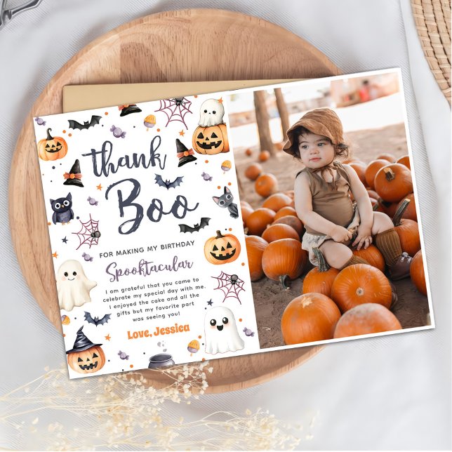 Carte De Remerciements Cute Halloween Fantôme Anniversaire Photo (Créateur téléchargé)