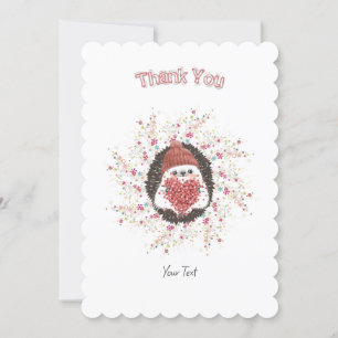 Carte De Remerciements Cute Hérisson Coeur rose Personnalisé