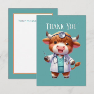 Carte De Remerciements Cute Highland vache Doctor ajouter un message