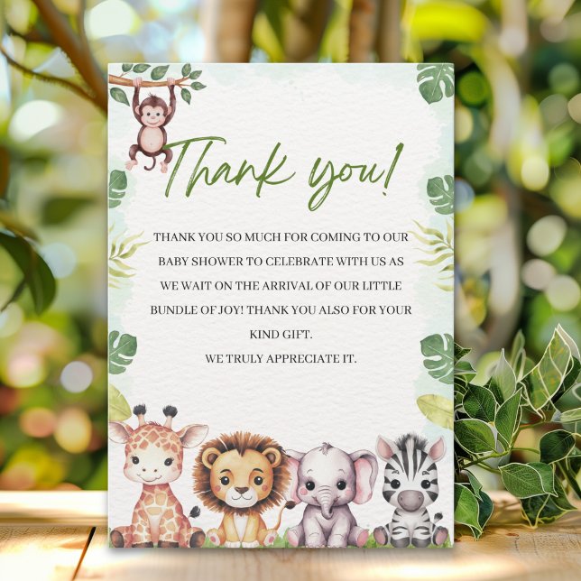 Carte De Remerciements Cute Jungle Animals Baby Shower Boy (Créateur téléchargé)