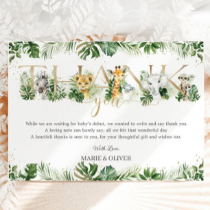 Carte De Remerciements Cute Jungle Animaux Safari Baby shower de verdure