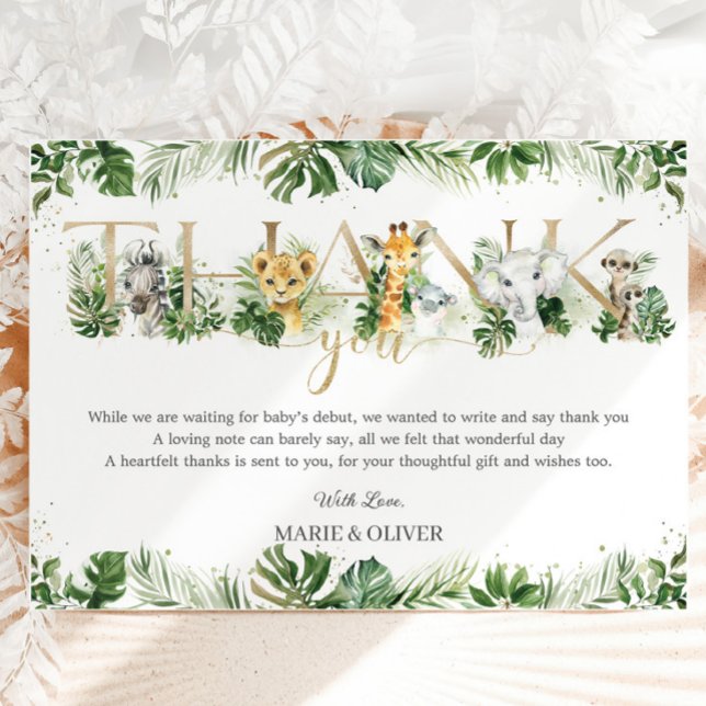 Carte De Remerciements Cute Jungle Animaux Safari Baby shower de verdure (Créateur téléchargé)