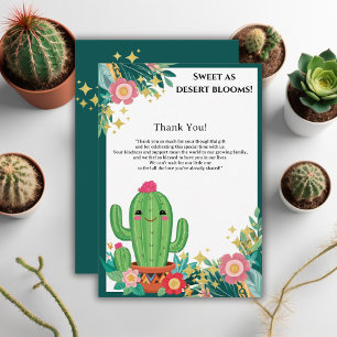 Carte De Remerciements Cute Kawaii Désert Bloom Floral Cactus Baby shower