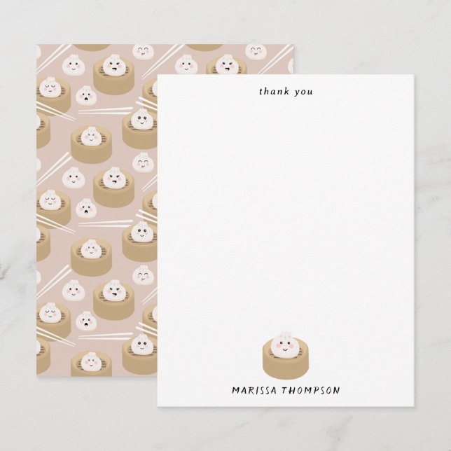 Carte De Remerciements Cute Kawaii Dumplings Baguettes en vapeur (Devant / Derrière)