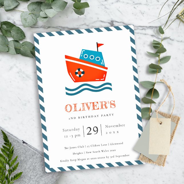 Carte De Remerciements Cute Kids Nautical Boat N'Importe Quel Âge Anniver (Créateur téléchargé)