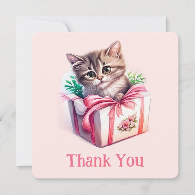 Carte De Remerciements Cute Kitten dans une boîte Cadeau d'anniversaire (Devant)