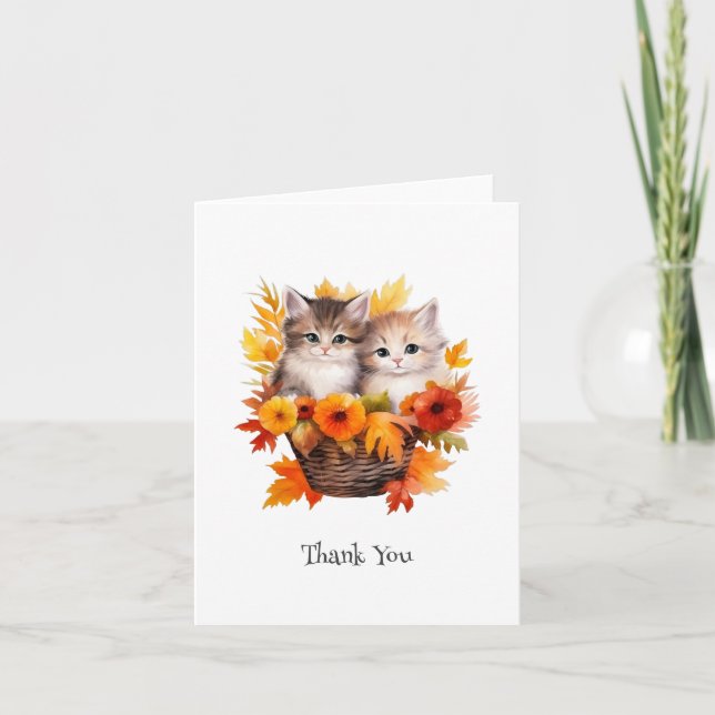 Carte De Remerciements Cute Kittens chats personnalisés en panier (Devant)