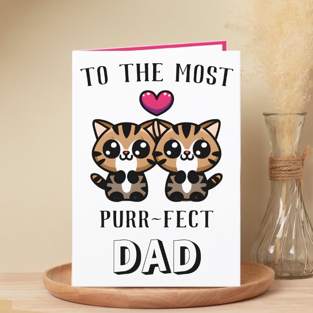 Carte De Remerciements Cute Kitty Chat Kitten Pun Papa Joyeux Anniversair (cute kitten purr birthday card for dad)