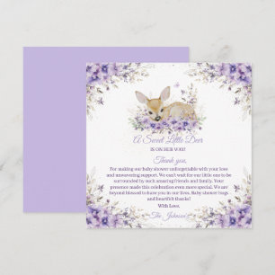 Carte De Remerciements Cute Lavande Purple Baby shower de cerfs floraux