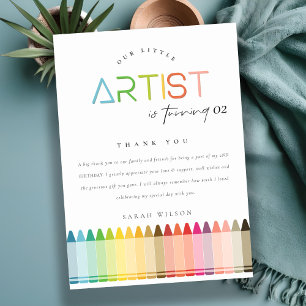 Carte De Remerciements Cute Little Artist Crayon Fun Rainbow Baby shower