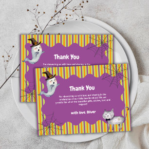 Carte De Remerciements Cute Little Boo Ghost Chat Automne Baby shower d'a