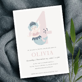 Carte De Remerciements Cute Little Pink Blue Mermaid 4e anniversaire Invi