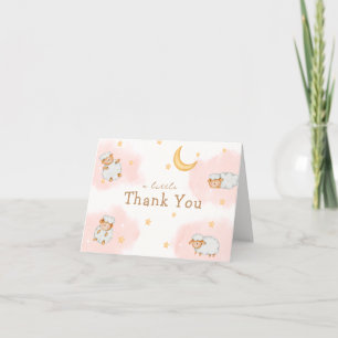 Carte De Remerciements Cute Little Sheep Moon Stars Girl Baby shower