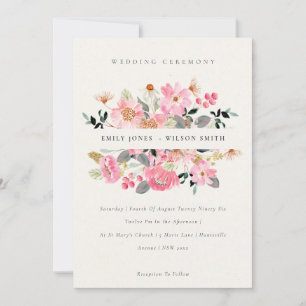 Carte De Remerciements Cute Lively Rose Aquarelle Floral Mariage Inviter