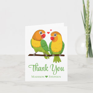 Carte De Remerciements Cute Lovebirds Inséparables verts Mariage