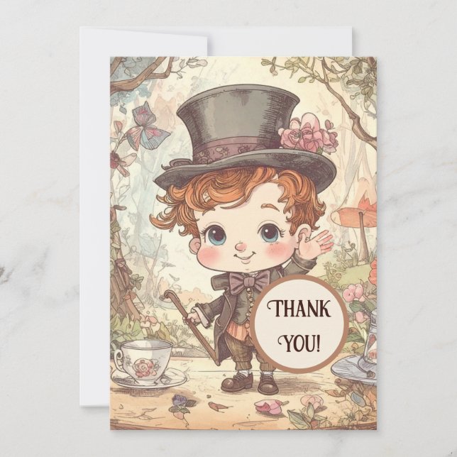 Carte De Remerciements Cute Mad Hatter Whimsical Wonderland Woodland Art (Devant)