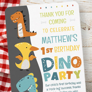 Carte De Remerciements Cute Modern Dino Dinosaur fête d'anniversaire pour