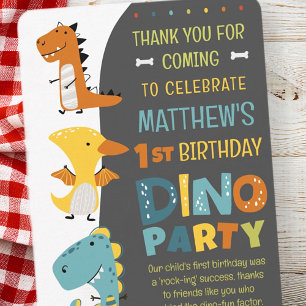 Carte De Remerciements Cute Modern Dino Dinosaur fête d'anniversaire pour