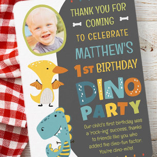 Carte De Remerciements Cute Modern Dinosaur fête d'anniversaire de la pho
