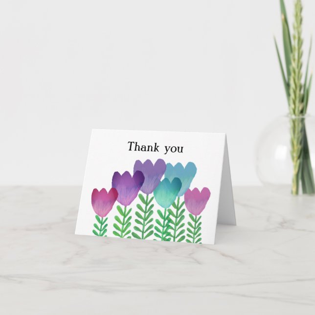Carte De Remerciements Cute moderne rose violet bleu floral (Devant)
