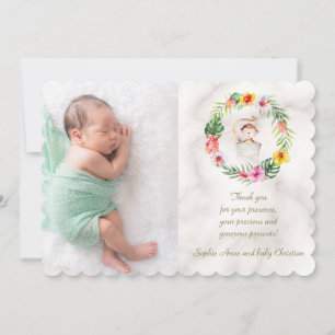 Carte De Remerciements Cute Monkey Tropical Floral Girl Baby shower