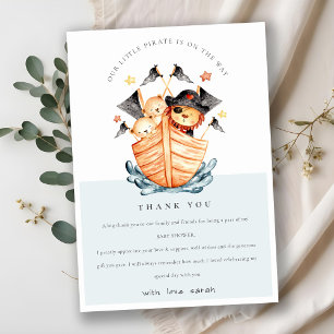 Carte De Remerciements Cute Nautical Pirate Ship Lion Cub Baby shower