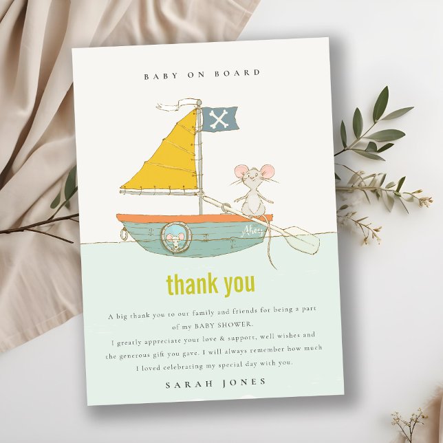 Carte De Remerciements Cute Nautique Pirate Souris Baby shower de voilier (Créateur téléchargé)