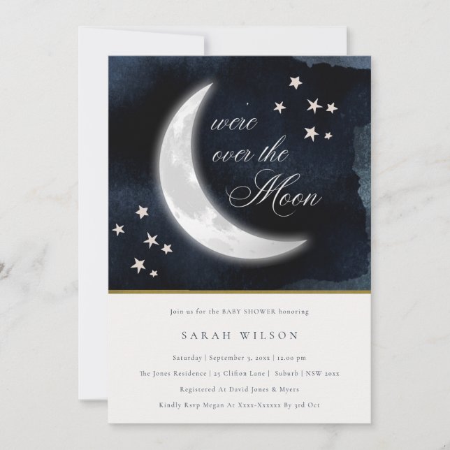 Carte De Remerciements Cute Navy Over the Moon Stars Baby shower Invitati (Devant)