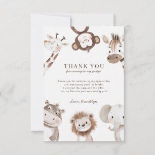Carte De Remerciements Cute Neutral Safari Jungle 1er Anniversaire