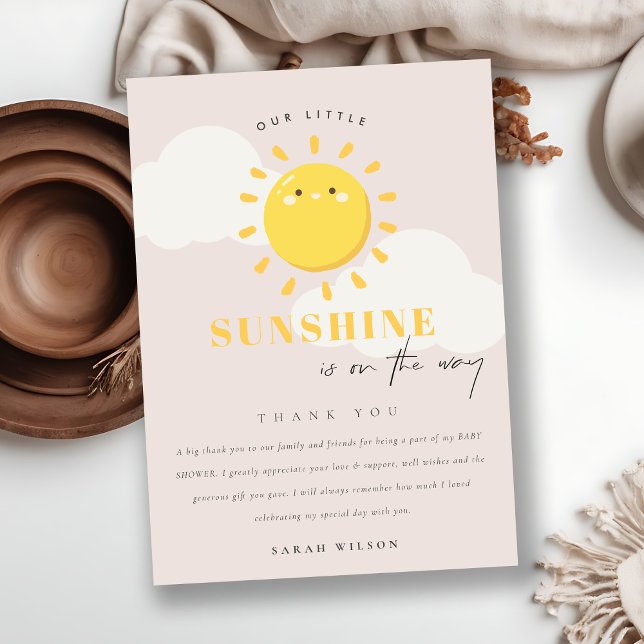 Carte De Remerciements Cute Notre Petit Baby shower Fille Blush Sunshine (Créateur téléchargé)