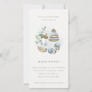 Carte De Remerciements Cute Nursery Essential Blue Boy Baby shower Invita