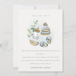 Carte De Remerciements Cute Nursery Essential Leafy Blue Boy Baby shower
