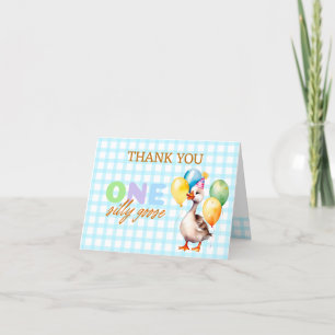Carte De Remerciements Cute One Silly Goose Blue Boy 1er anniversaire