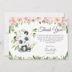 Carte De Remerciements Cute Panda rose Floral verdure fête d'anniversaire
