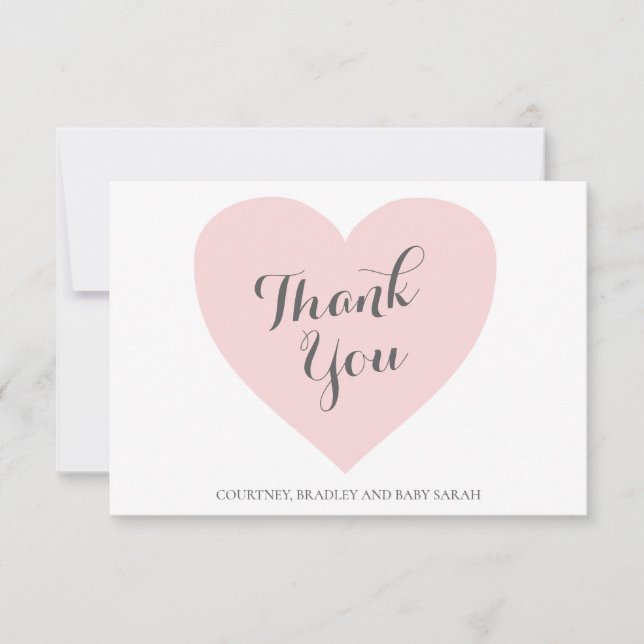 Carte De Remerciements Cute Pastel Coeur Rose Baby shower fille (Devant)