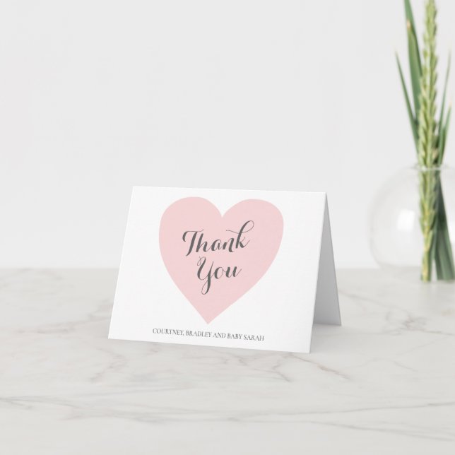 Carte De Remerciements Cute Pastel Coeur Rose Baby shower fille (Devant)