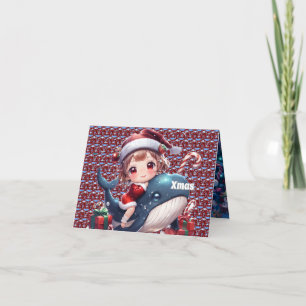 Carte De Remerciements Cute Père Noël Girl en costume de baleine