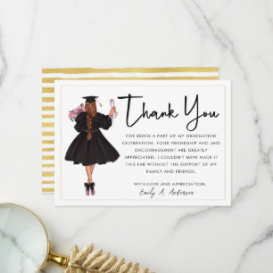Carte De Remerciements Cute Personnalisée Moderne Aquarelle Girl Graduate