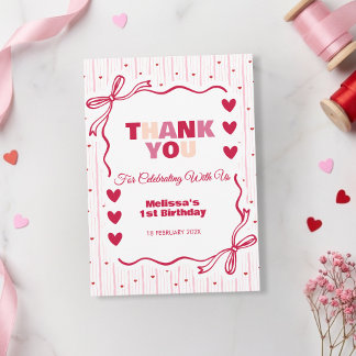 Carte De Remerciements Cute Pink and Red Sweetheart Thank You Birthday