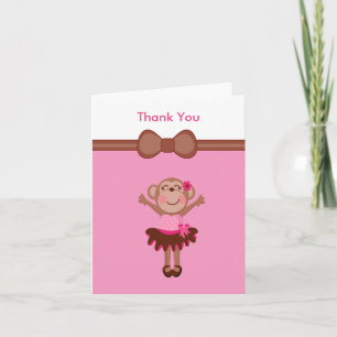 Carte De Remerciements Cute, Pink Monkey à Tutu Girl Thank You