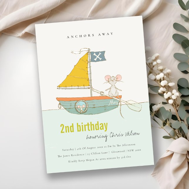 Carte De Remerciements Cute Pirate Sailboat Kids N'importe quel âge Anniv (Créateur téléchargé)