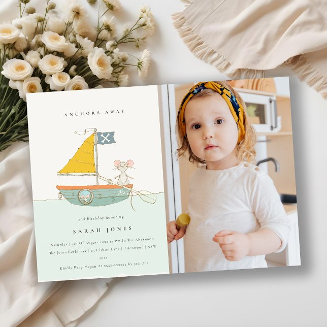 Carte De Remerciements Cute Pirate Sailboat Kids N'importe quel âge Anniv (Créateur téléchargé)