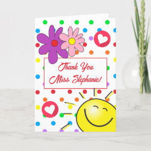 Carte De Remerciements Cute Rainbow Polka Dot Sunshine Enseignant