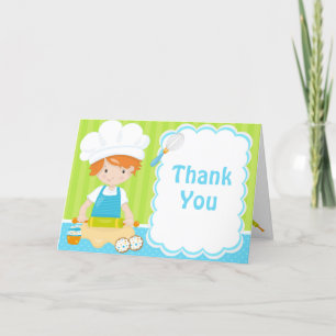 Carte De Remerciements Cute Red Hair Boy Baking Anniversaire