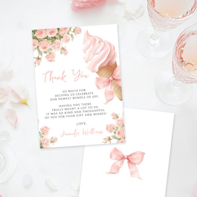 Carte De Remerciements Cute Rose Bow glace crème été bébé fille douche (Créateur téléchargé)
